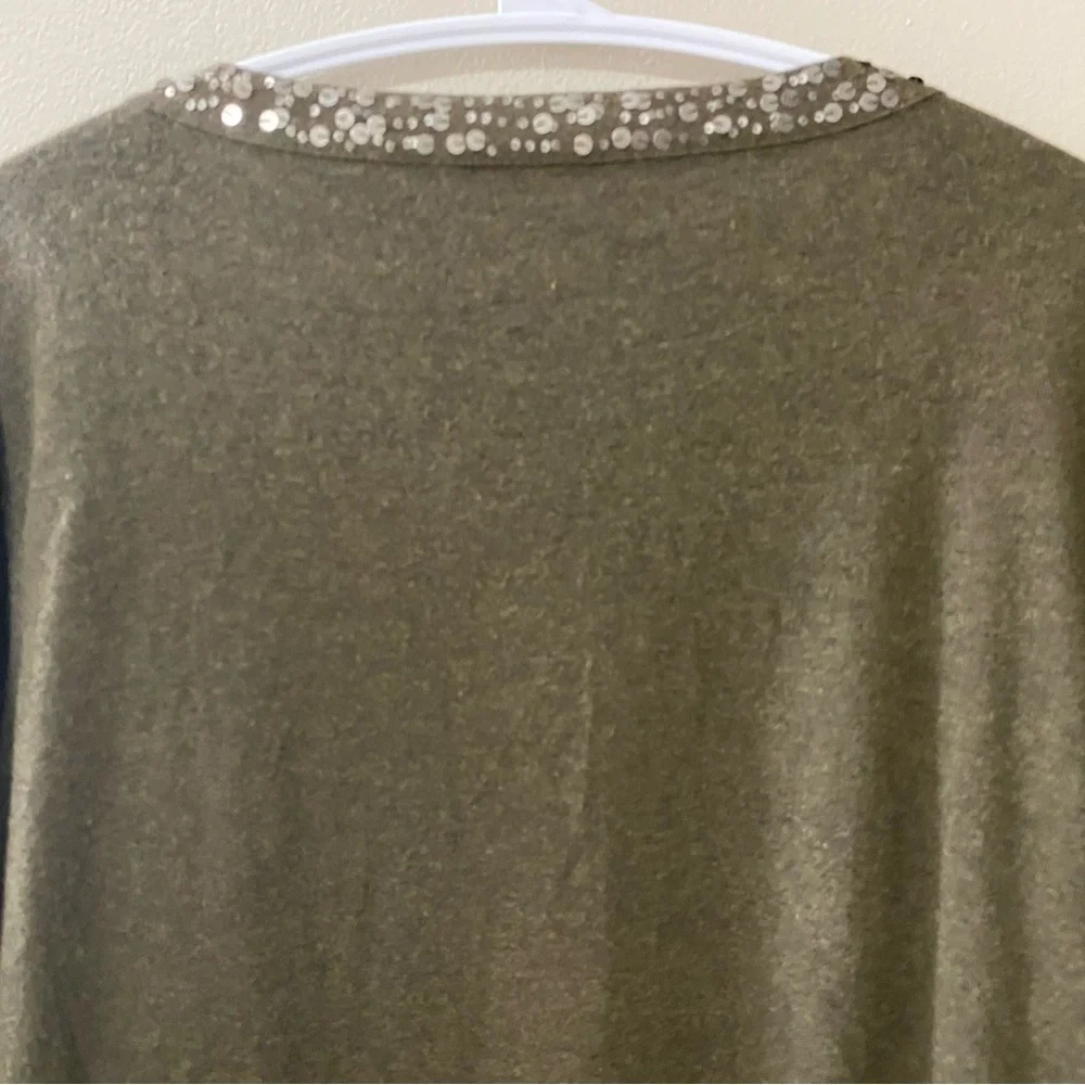 Eileen Fisher cardigan women's size xl knit sequin green open front cashmere